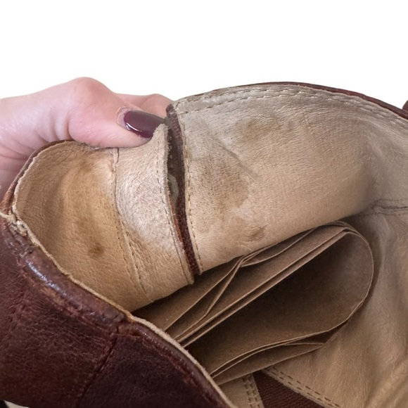 Frye - Donna Snap Tall Heeled Brown Leather Y2K Vintage Riding Boots Sz 7.5 - Picture 7 of 9